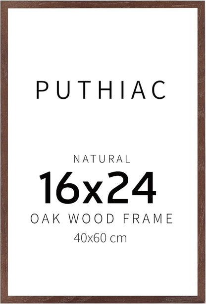 puthiac 16x24 Solid Oak Wood Picture Frame, No Mat, Wall Display Only, Vertical or Horizontal, Plexi Front, 1 Pack, Walnut