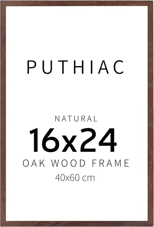 puthiac 16x24 Solid Oak Wood Picture Frame, No Mat, Wall Display Only, Vertical or Horizontal, Plexi Front, 1 Pack, Walnut