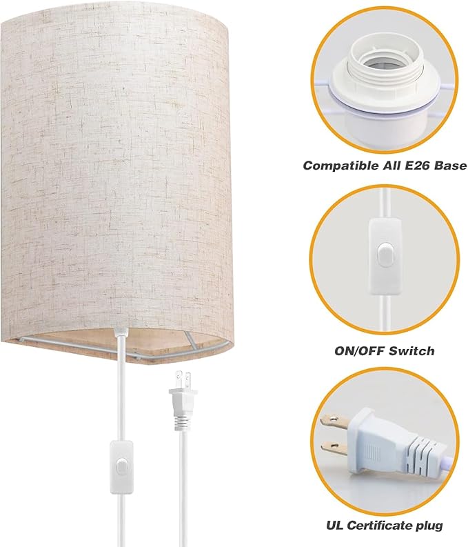 Plug in Wall Sconce, 3 Color Wall Sconces Set of Two, Industrial Lamp with Plug in Cord, Rustic Wall Sconce Fixture, On/Off Switch Vintage Wall Light Fixture for Headboard Bedroom Porch (Beige)