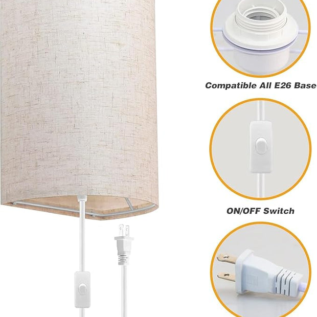 Plug in Wall Sconce, 3 Color Wall Sconces Set of Two, Industrial Lamp with Plug in Cord, Rustic Wall Sconce Fixture, On/Off Switch Vintage Wall Light Fixture for Headboard Bedroom Porch (Beige)