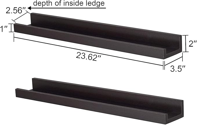 WELLAND Vista Espresso Wall Shelf Picture Ledge Floating Wall Shelves, 24-inch, Set of 2, Espresso
