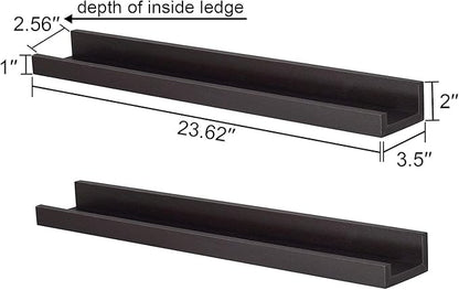 WELLAND Vista Espresso Wall Shelf Picture Ledge Floating Wall Shelves, 24-inch, Set of 2, Espresso