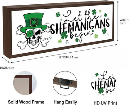 Funny St Patricks Day Decor, Skeleton Man Sign, Shamrock Decor, St Patricks Day Decoration for Home Office Coffee Bar Club, Farmhouse Framed Plaque Signs, 9.5x3.1x1 inches