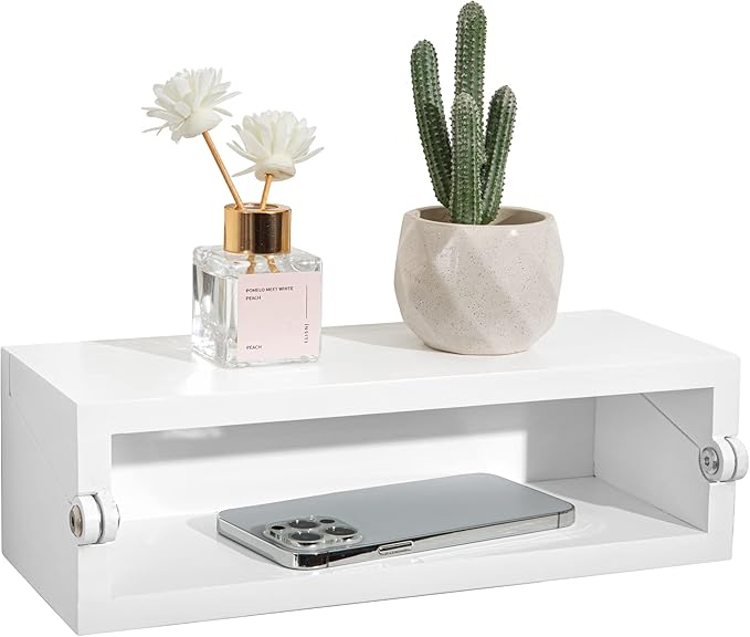 SUMGAR Floating Nightstand White Modern Bedside Table Organiser Fully Assembled Shelf Small Spaces Wall Mounted Storage Wood Furniture for Bedroom Home Decor 13 Inch Wide