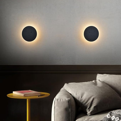 Black Wall Sconce Indoor,Hallway Sconces Wall Lighting Round,Led Cement Wall Lamp Hardwired,Minimalist Wall Mount Light Flat Design,Modern Sconces Lighting for Bedroom,Living Room,12w 3000k,Warm White