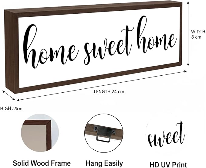 Home Sweet Home Sign, Rustic Framed Wood Sign, Wall Decoration for Room, Modern Farmhouse Wood Decor, Living Room Decors, Front Door Porch Decors, Shelf Counter Tabletop Decoration, Housewarming Gift