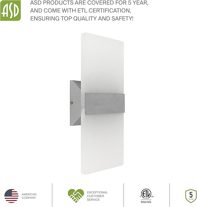 ASD LED Indoor Wall Mount Light Fixture - 14 Inch 24W Modern Interior Brushed Nickel Dimmable Wall Sconce Light - ETL 2700K-5000K Adjustable - Hallway, Bedroom LED Wall Lights, Pack of 2