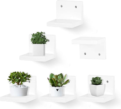 Small Floating Shelf for Wall Set of 6,Mini Shelves for Display Small Figurine,Plant,Collectibles,Wall Shelves for Bedroom Living Room Bathroom Kitchen Decor（White）