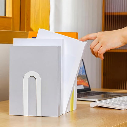Chunful 12 Pcs Modern Metal Book Ends for Shelves Decorative Small Bookends Book Shelf Organizer Minimalist Design Stopper to Hold Books for Home Office (White,5.5 * 3.75 * 2.25inch)