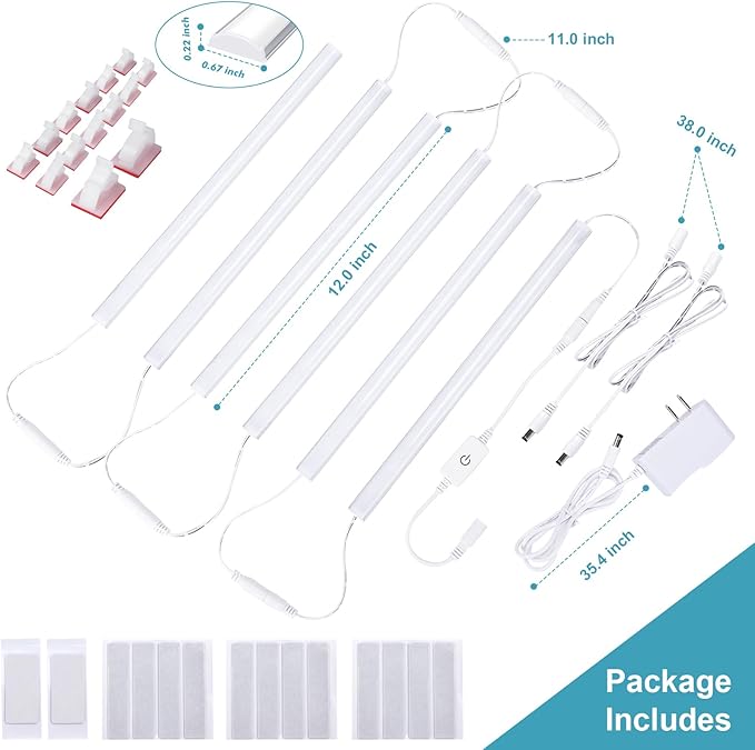 6PCS x 12 inch Under Cabinet LED Lights 4500K, Dimmable Under Counter Lights for Kitchen, Led Under Cabinet Lighting, Plug-in Under Cabinet Lights with Memory Function, Daylight White