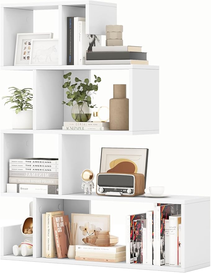 Giantex 5-Tier S-Shaped Bookshelf, Geometric Bookcase w/Open Cubes, Modern Decorative Display Shelf w/Anti-Toppling Kits, Freestanding Storage Rack for Living Room, Study, Home, Office, White