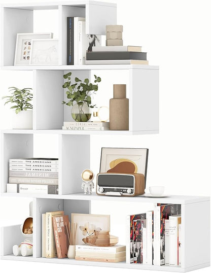 Giantex 5-Tier S-Shaped Bookshelf, Geometric Bookcase w/Open Cubes, Modern Decorative Display Shelf w/Anti-Toppling Kits, Freestanding Storage Rack for Living Room, Study, Home, Office, White
