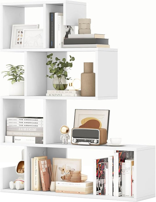 Giantex 5-Tier S-Shaped Bookshelf, Geometric Bookcase w/Open Cubes, Modern Decorative Display Shelf w/Anti-Toppling Kits, Freestanding Storage Rack for Living Room, Study, Home, Office, White