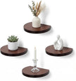 Small Wood Floating Shelves (4-Pack, 6-inch Diameter) - Round Sturdy Invisible Wall Mount Display for Small Plants,Toys,Bathroom,Living Room Storage & Modern Rustic Décor (Dark Walnut)
