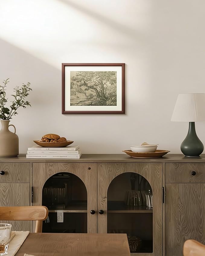 InSimSea Brown Framed Oak Tree Wall Art, Vintage Farmhouse Cottage Landscape Sketch Painting decor for Living Room Library Hallway Shelf,11x14in, with Acrylic Panel, Canvas Prints Picture