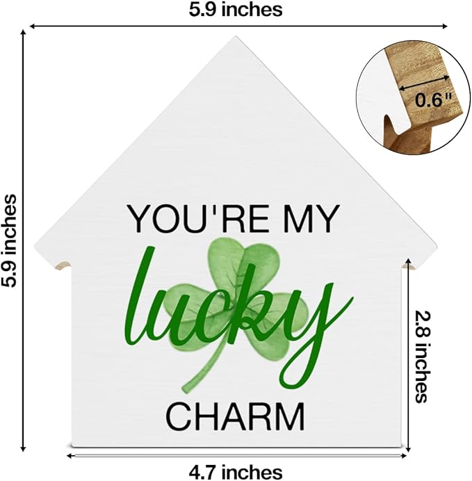 St. Patrick's Day Decor, Shamrock Decorations, Lucky Charm House Shaped Wood Block Sign, Home Decor for Desk Table Shelf, St Patricks Day Decorations