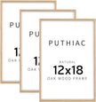 puthiac 12x18 Solid Oak Wood Picture Frame, Fits 8x12 with Mat or 12x18 Without Mat, Wall Display Only, Vertical or Horizontal, Plexi Front, 3 Pack, Natural Oak