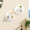 Round Wall Mounted Floating Shelves, 2-Tier Decorative Display Shelf with Customizable Message Board, Minimalist Wall Shelf for Candles, Plants, Small Decor (White)
