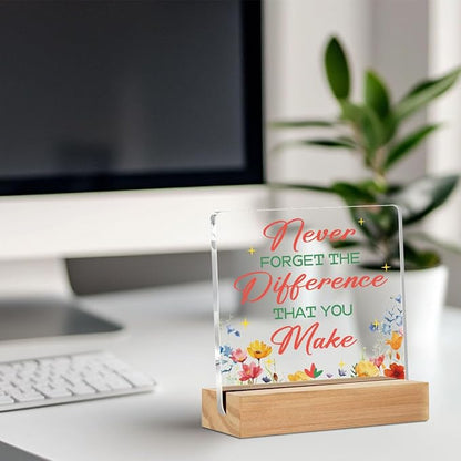 Difference maker Gifts Acrylic Sign with Wood Stand, Thank You Gifts for Women Boss Coworkers Bedroom Office Living Room Desk Cubicle Table Shelf Decor, Farewell Retirement Gift for Women Coworker