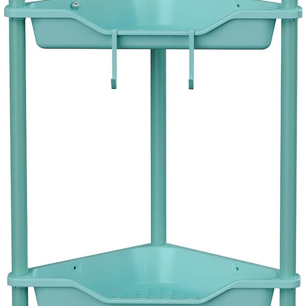 Orimade Rustproof 4 Tier Floor Standing Corner Shower Caddy Organizer, Plastic Metal Splicing Floor Corner Shelf Rack Stands for Bathroom, Blue