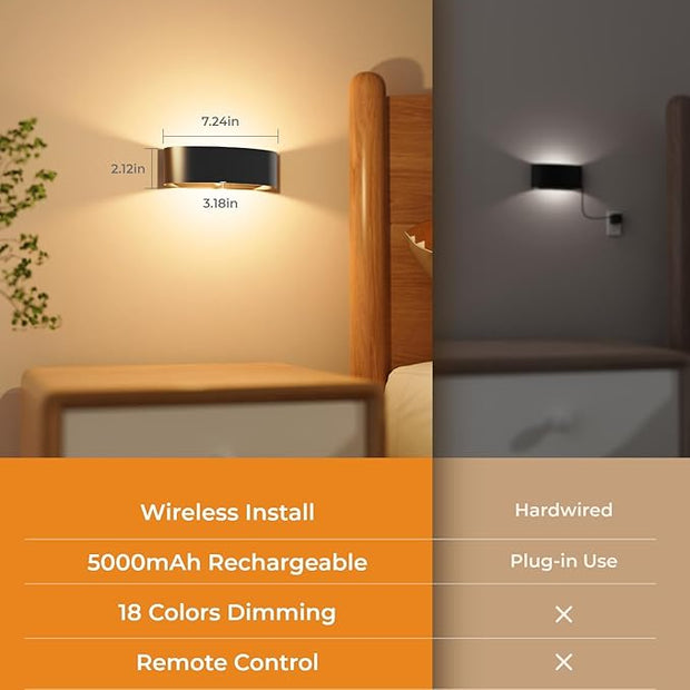 Motion Sensor Wall Light, 5000mAh Rechargeable Battery Operated Motion Sensor Light Indoor with Remote, 15 RGB and 3 Colors Dimmable, Wireless Wall Sconces for Hallway, Living Room, Stair, Bedroom