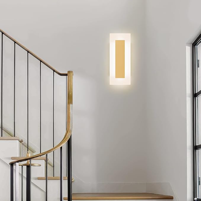 LMQNINE Modern LED Acrylic Gold Wall Sconce Warm White Light 3000K for Bedroom Corridor Stairs Bathroom Indoor Lighting Fixture Lamps Home Room Decor (2-Pack)…