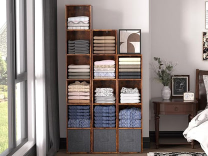 4 Cube Storage Organizer, 4 Tier Cube Low Bookcase Freestanding Storage Display Organizer, Four-Cubes Open Shelf Bookshelf for Home Office (Retro Brown, 4-Cube)