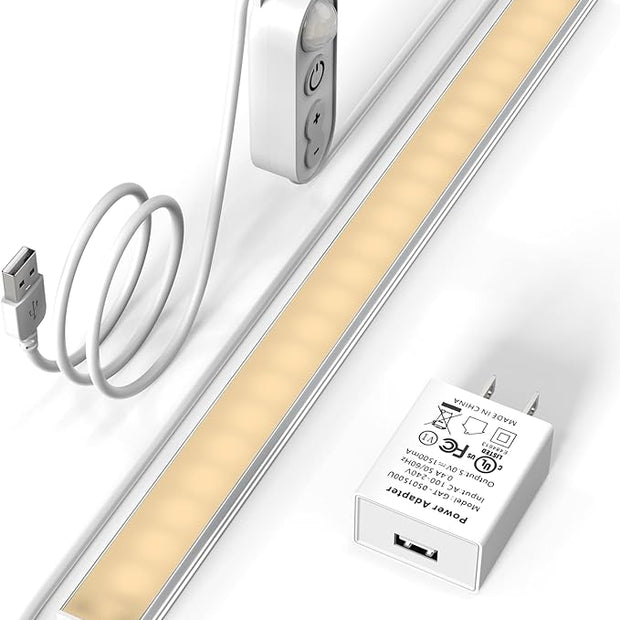 ASOKO Motion Sensor Dimmable Led Under Cabinet Lighting,12 inches Plug in Led Counter Light Bars, 2700K Warm White Light Bar for Kitchen/Closet/Wardrobe/Shelf/Desk/Display Case