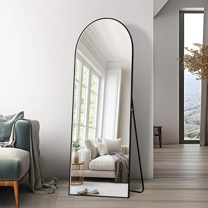 Arched Full Length Mirror, 64 "x 21" Floor Mirror with Stand, Full Body Mirrors with Aluminum Alloy Frame, Freestanding, Wall-Mounted or Leaning (Black)