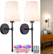 Battery Operated Wall Sconce, Wireless sconces Wall Decor Set of 2 for Bedroom Living Room(Black-White lampshade-20 inch)