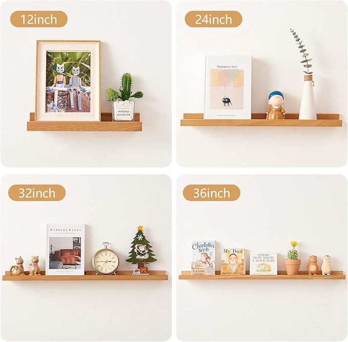 Floating Shelf for Wall Natural Oak Wood Wall Shelves 32 inches, Display Picture Ledge Shelf for Bedroom Living Room Bathroom Office Kitchen Storage Shelves