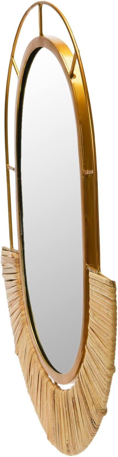 Main + Mesa Oval Modern Boho Metal and Cane Framed Wall Mirror, Natural