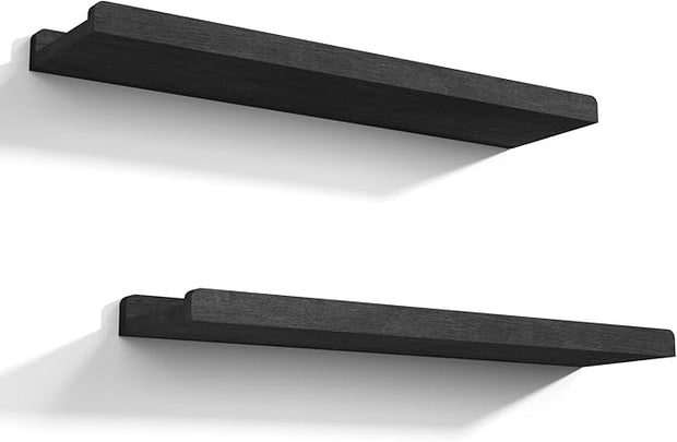 Love-KANKEI Floating Shelves Wall Mounted Set of 2, 24 Inch Wood Storage Wall Shelves for Bedroom Living Room Bathroom Kitchen Office and More Black