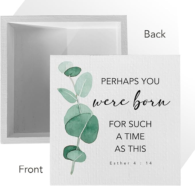 Bible Verse Rustic Office Desk Decor Inspirational Quotes Christian Wood Box Sign Positive Affirmations Scripture Farmhouse Decor Religious Wood Block Sign for Home Shelf Table Centerpiece Decoration