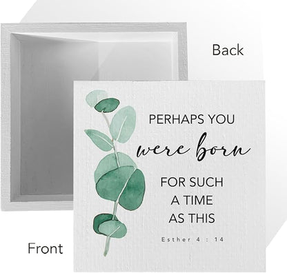 Bible Verse Rustic Office Desk Decor Inspirational Quotes Christian Wood Box Sign Positive Affirmations Scripture Farmhouse Decor Religious Wood Block Sign for Home Shelf Table Centerpiece Decoration