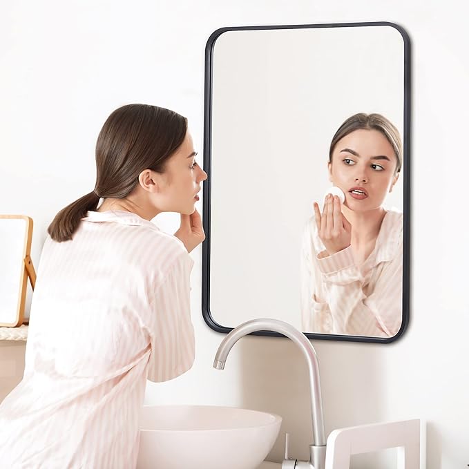 ZenStyle 2 Packs Black Metal Framed Rectangular Wall Mirror 22" x 30" Bathroom Mirror with Peaked Trim for Entryways, Bathrooms, Living Rooms
