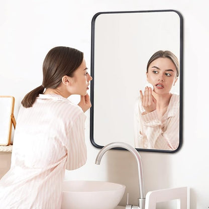 ZenStyle 2 Packs Black Metal Framed Rectangular Wall Mirror 22" x 30" Bathroom Mirror with Peaked Trim for Entryways, Bathrooms, Living Rooms
