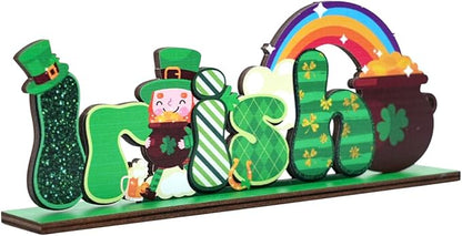 St Patricks Day Decor for Table Irish Themed Decoration Wooden Centerpieces Rustic Farmhouse Sign for Tabletop Home Shelf Office St Patricks Day Party Decoration Green