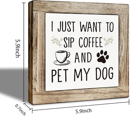Coffee Bar Decor, Funny Coffee Wooden Block Sign Decorations, for Home Kitchen Office Cafe Bar Wall Table Top Shelf Decoration, Rustic Wooden Table Top Decor 5.9×5.9 inch