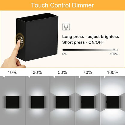 Indoor Wall Sconces Battery Operated Set of 2, Rechargeable Wall Lights Black Touch Control, Modern Up Down Wall Mount Light for Hallway, Cool White, LG9939112