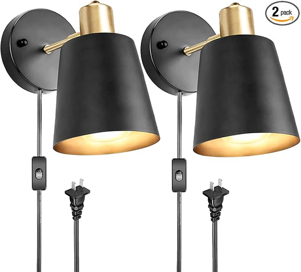 Plug in Wall Sconces, Wall Mounted Lamps with Plug in Cord Metal Vintage Industrial Wall Light Fixtures Lighting Reading Lights for Bedside Bedroom Living Room Indoor Doorway (Exclude Bulb) (2PC)