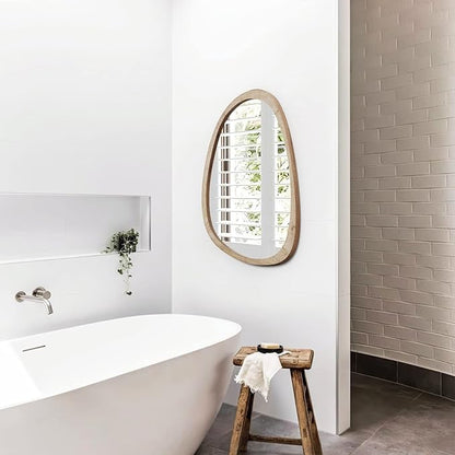 sawsile Irregular Wall Mirror for Bathroom,Wood Asymmetrical Rustic 24x36 inch Farmhouse Vanity Unique Nature Decorative Large Mirror for Entryway,Bedroom,Living Room,Washroom