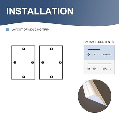 NeatiEase 2 Set Peel and Stick Wall Molding Trim Kit, 16" x24" Premade Wainscoting Panels, Self Adhesive Moulding Panel for Interior Walls Picture Frame