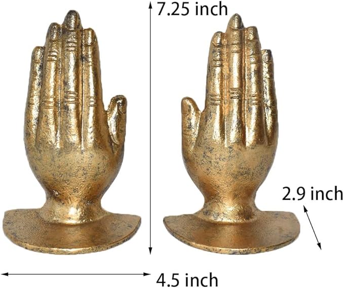 Hands Bookends, Prayer Hand Decorative Bookends Unique Gold Book Ends Heavy Duty Cast Iron Bookends for Shelves Decorative