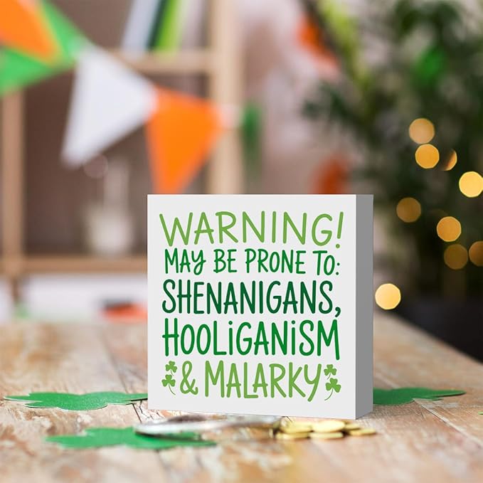 St Patricks Day Decor Funny Shenanigans Decor Rustic Wood Sign Home Tabletop Shelf Desk Decor St Patrick's Day Decorations 5 X 5 Inches