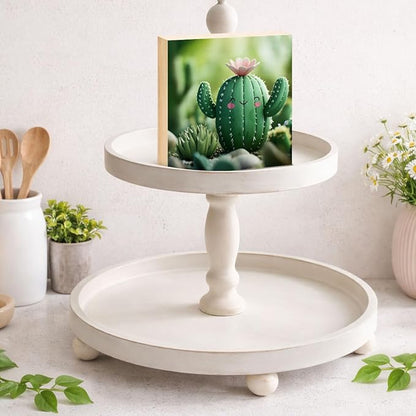 Funny Houseplant Decor Sign - Office Gift for Plant Lover - Double-sided Cactus Decor for Tiered Tray Table Desk Shelf Decoration