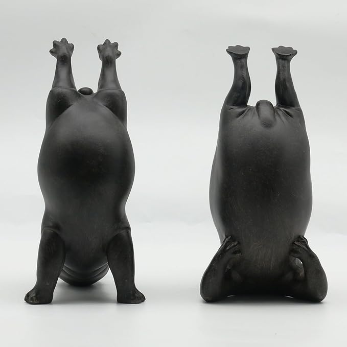 Lukitas Upside Down Hippo Decorative Bookends, Non-Slip Book Holders, Whimsical Animal Ornaments for Office Home Bookshelf Decor, Black, Resin 8.5''