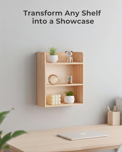 3-Tier Trinket Shelf, Small Display Shelf for Wall or Countertop, Solid Wood Knick-Knack Shelf for Collectibles, Crystals & Spice Village Storage, Natural Unfinished, DIY Stain
