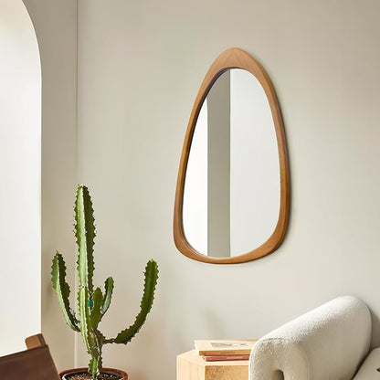 sawsile Irregular Wall Mirror for Bathroom,Wood Asymmetrical Rustic 19.5 x 30.5 inch Farmhouse Vanity Unique Walnut Decorative Large Mirror for Entryway,Bedroom,Living Room,Washroom