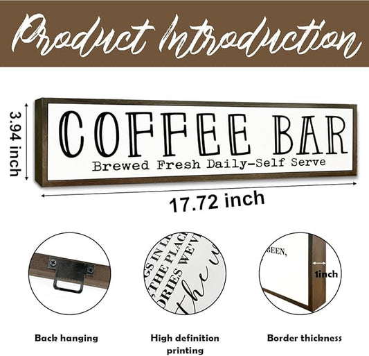 Coffee Bar Signs Decor, Rustic Coffee Station Decors, Coffees Home Decoration for Kitchen Bar, Wall Decors Art, Anniversary Decor, Brewed Fresh Daily Self Serve Sign, 17.8x4x1.2 inches